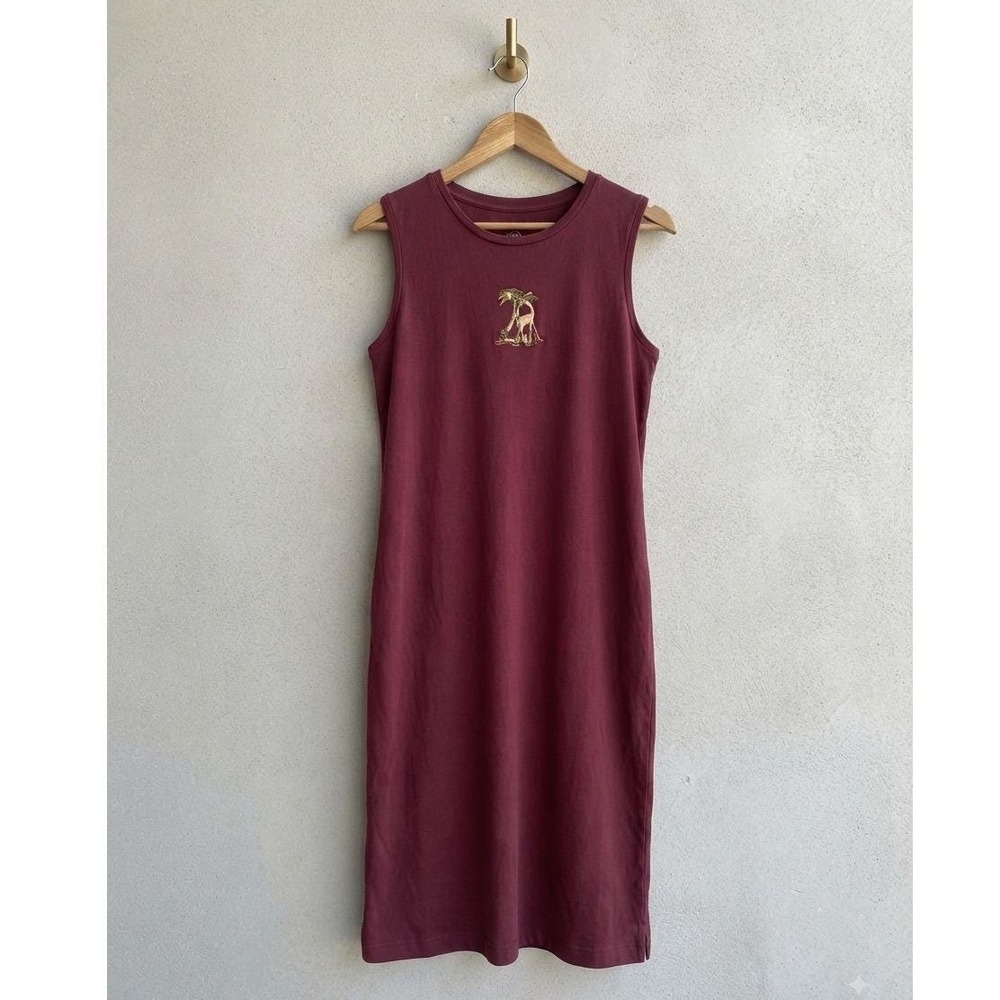 Needle & Threads Burgundy Sleeveless Giraffe Palm Tree Embroidered Dress Large